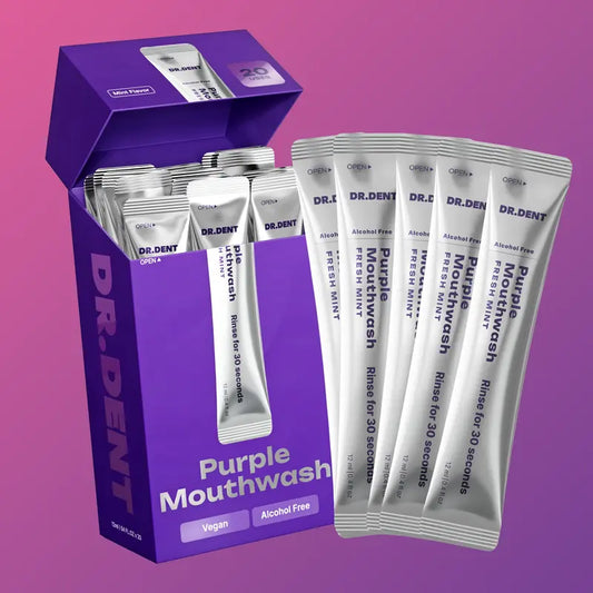 Instant Color-Correcting Purple Mouthwash Sachets for Bright Teeth