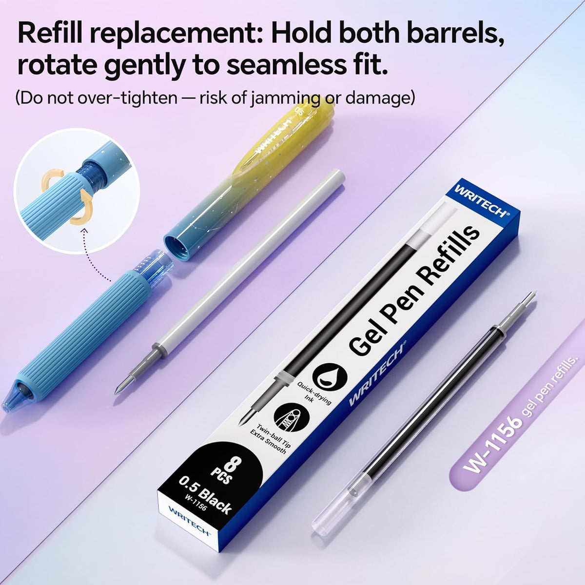 Silent Click Quick-Dry Gel Pens - Ultra-Smooth 0.7mm Medium Point Black Ink
